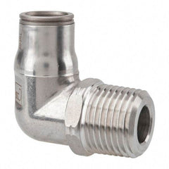 Legris - 1/2" Outside Diam, 1/2 NPT, Stainless Steel Push-to-Connect Male Elbow - 435 Max psi, Tube to Male NPT Connection, FKM O-Ring - Eagle Tool & Supply