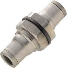 Legris - 5/32" Outside Diam, Stainless Steel Push-to-Connect Bulkhead Union - 435 Max psi, FKM O-Ring, Tube to Tube - Eagle Tool & Supply