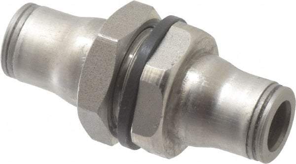Legris - 1/4" Outside Diam, Stainless Steel Push-to-Connect Bulkhead Union - 435 Max psi, FKM O-Ring, Tube to Tube - Eagle Tool & Supply