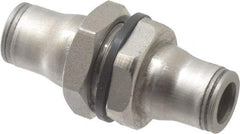 Legris - 1/4" Outside Diam, Stainless Steel Push-to-Connect Bulkhead Union - 435 Max psi, FKM O-Ring, Tube to Tube - Eagle Tool & Supply