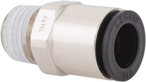 Legris - 3/8" Outside Diam, 1/4 NPT, Nickel Plated Brass Push-to-Connect Tube Male Connector - 290 Max psi - Eagle Tool & Supply