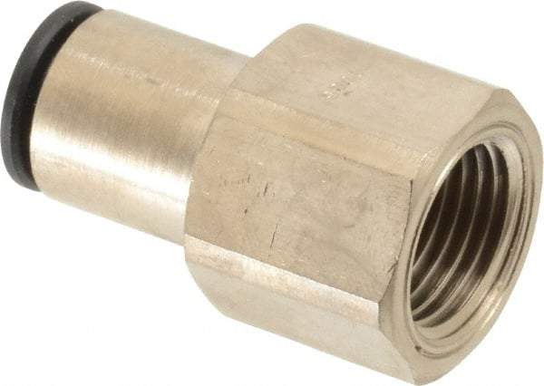 Legris - 3/8" Outside Diam, 3/8 NPT, Nickel Plated Brass Push-to-Connect Tube Female Connector - 290 Max psi - Eagle Tool & Supply