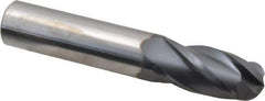 SGS - 5/8" Diam, 1-1/4" LOC, 4 Flute Solid Carbide Ball End Mill - AlTiN Finish, Single End, 3-1/2" OAL, 5/8" Shank Diam, Spiral Flute - Eagle Tool & Supply
