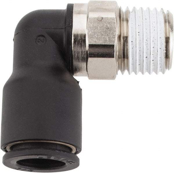 Legris - 3/8" OD, 1/4 NPT, Nylon/Nickel Plated Brass Push-to-Connect Male Elbow - 290 Max psi - Eagle Tool & Supply