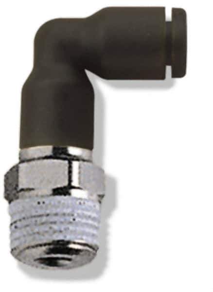 Legris - 5/32" OD, 1/4 NPT, Nylon/Nickel Plated Brass Push-to-Connect Extended Male Elbow - 290 Max psi - Eagle Tool & Supply