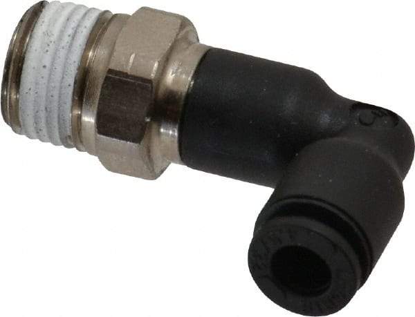 Legris - 5/32" OD, 1/8 NPT, Nylon/Nickel Plated Brass Push-to-Connect Extended Male Elbow - 290 Max psi - Eagle Tool & Supply