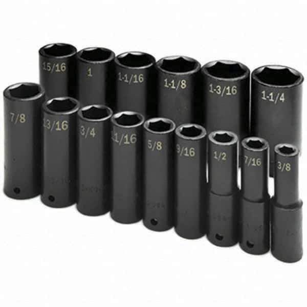 SK - 1/2" Drive Deep Impact Socket Set - 3/8 to 1-1/4", Inch Measurement Standard - Eagle Tool & Supply