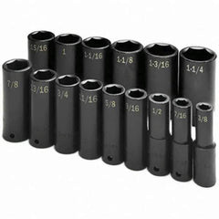 SK - 1/2" Drive Deep Impact Socket Set - 3/8 to 1-1/4", Inch Measurement Standard - Eagle Tool & Supply