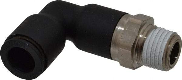 Legris - 3/8" OD, 1/4 NPT, Nylon/Nickel Plated Brass Push-to-Connect Extended Male Elbow - 290 Max psi - Eagle Tool & Supply