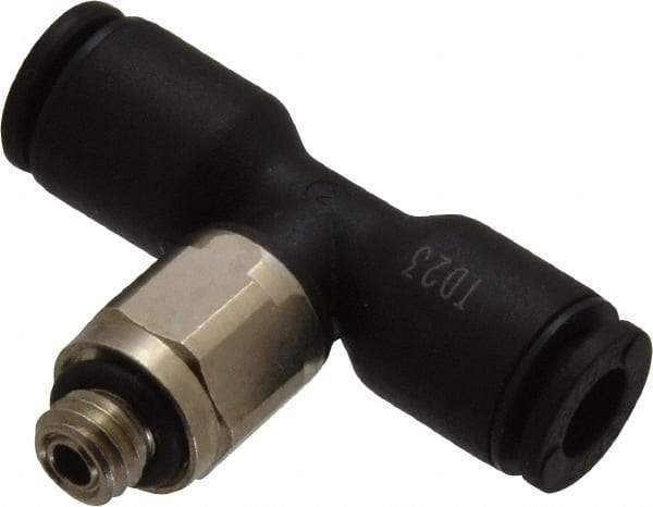 Legris - 5/32" OD, 10-32 UNF, Nylon/Nickel Plated Brass Push-to-Connect Male Branch Tee - 290 Max psi - Eagle Tool & Supply