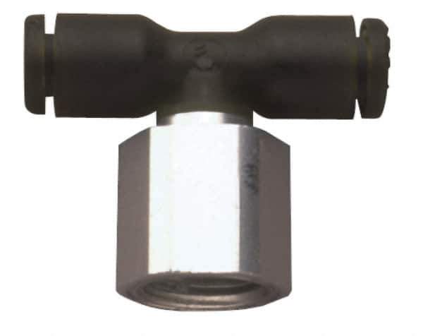 Legris - 1/8" OD, NPT, Nylon/Nickel Plated Brass Push-to-Connect Female Branch Tee - 290 Max psi - Eagle Tool & Supply