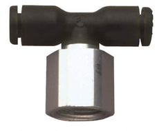 Legris - 1/8" OD, NPT, Nylon/Nickel Plated Brass Push-to-Connect Female Branch Tee - 290 Max psi - Eagle Tool & Supply