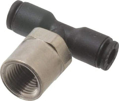 Legris - 5/32" OD, 1/8 NPT, Nylon/Nickel Plated Brass Push-to-Connect Female Branch Tee - 290 Max psi - Eagle Tool & Supply