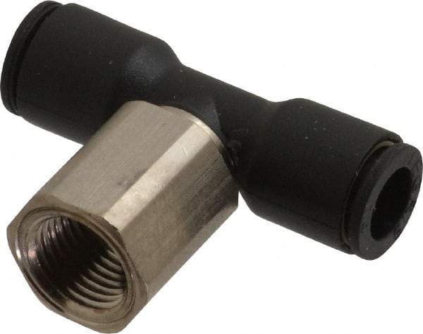 Legris - 1/4" OD, 1/8 NPT, Nylon/Nickel Plated Brass Push-to-Connect Female Branch Tee - 290 Max psi - Eagle Tool & Supply