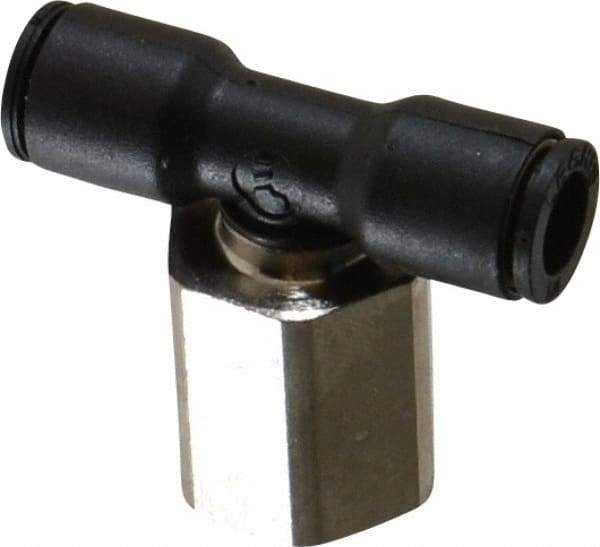 Legris - 1/4" OD, 1/4 NPT, Nylon/Nickel Plated Brass Push-to-Connect Female Branch Tee - 290 Max psi - Eagle Tool & Supply