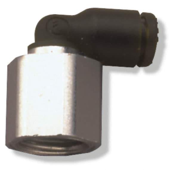 Legris - 5/16" OD, 1/8 NPT, Nylon/Nickel Plated Brass Push-to-Connect Female Elbow - 290 Max psi - Eagle Tool & Supply
