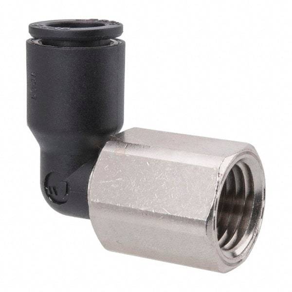 Legris - 5/16" OD, 1/4 NPT, Nylon/Nickel Plated Brass Push-to-Connect Female Elbow - 290 Max psi - Eagle Tool & Supply