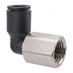 Legris - 5/16" OD, 1/4 NPT, Nylon/Nickel Plated Brass Push-to-Connect Female Elbow - 290 Max psi - Eagle Tool & Supply
