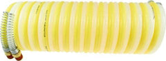 Coilhose Pneumatics - 1/8" ID, 1/8 Thread, 25' Long, Yellow & Natural Nylon Coiled & Self Storing Hose - 315 Max psi, Male Swivel x Male Swivel - Eagle Tool & Supply