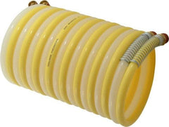 Coilhose Pneumatics - 3/8" ID, 3/8 Thread, 12' Long, Yellow & Natural Nylon Coiled & Self Storing Hose - 165 Max psi, Male Swivel x Male Swivel - Eagle Tool & Supply