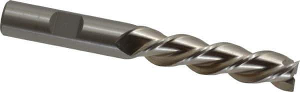 Cleveland - 1/2", 2" LOC, 1/2" Shank Diam, 4" OAL, 3 Flute, Powdered Metal Square End Mill - Single End, Uncoated, Spiral Flute, 42° Helix, Centercutting, Left Hand Cut, Left Hand Flute, Series PM-539L - Eagle Tool & Supply