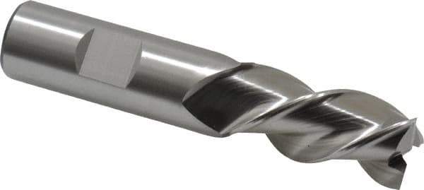 Cleveland - 3/4", 1-5/8" LOC, 3/4" Shank Diam, 3-3/4" OAL, 3 Flute, Powdered Metal Square End Mill - Single End, Uncoated, Spiral Flute, 42° Helix, Centercutting, Left Hand Cut, Left Hand Flute, Series PM-539L - Eagle Tool & Supply