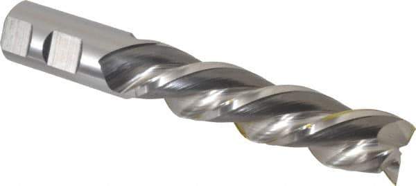 Cleveland - 1", 4" LOC, 1" Shank Diam, 6-1/2" OAL, 3 Flute, Powdered Metal Square End Mill - Single End, Uncoated, Spiral Flute, 42° Helix, Centercutting, Left Hand Cut, Left Hand Flute, Series PM-539L - Eagle Tool & Supply