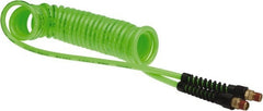 Coilhose Pneumatics - Coiled & Self-Storing Hose; Inside Diameter (Inch): 1/4 ; Material: Polyurethane ; Fitting Type: Male Swivel x Male Swivel w/Strain Relief ; Length (Feet): 15 ; Thread Size: 1/4 ; Color: Neon Green - Exact Industrial Supply