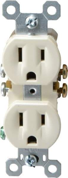 Pass & Seymour - 125 VAC, 15 Amp, 5-15R NEMA Configuration, Light Almond, Residential Grade, Self Grounding Duplex Receptacle - 1 Phase, 2 Poles, 3 Wire, Flush Mount - Eagle Tool & Supply