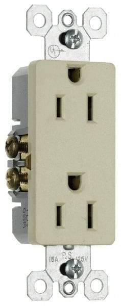 Pass & Seymour - 125 VAC, 15 Amp, 5-15R NEMA Configuration, White, Residential Grade, Self Grounding Duplex Receptacle - 1 Phase, 2 Poles, 3 Wire, Flush Mount - Eagle Tool & Supply