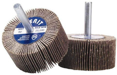 Merit Abrasives - 3" Diam x 2" Face Width, Coarse Aluminum Oxide Coated Mounted Flap Wheel - 1/4" Shank Mount, 40 Grit, Cloth Backing, 20,000 Max RPM - Eagle Tool & Supply