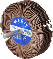Merit Abrasives - 3" Diam x 3/4" Face Width, Fine Ceramic Alumina Coated Mounted Flap Wheel - 1/4" Shank Mount, 120 Grit, 20,000 Max RPM - Eagle Tool & Supply