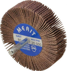 Merit Abrasives - 3" Diam x 3/4" Face Width, Medium Ceramic Alumina Coated Mounted Flap Wheel - 1/4" Shank Mount, 80 Grit, Cloth Backing, 20,000 Max RPM - Eagle Tool & Supply