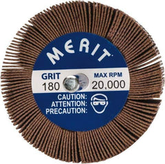 Merit Abrasives - 2-1/2" Diam x 1-1/2" Face Width, Very Fine Ceramic Alumina Coated Mounted Flap Wheel - 1/4" Shank Mount, 180 Grit, 20,000 Max RPM - Eagle Tool & Supply