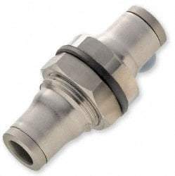 Legris - 10mm Outside Diam, Stainless Steel Push-to-Connect Bulkhead Union - 435 Max psi, Tube to Tube Connection, FKM O-Ring - Eagle Tool & Supply