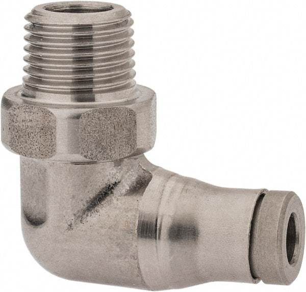 Legris - 4mm Outside Diam, 1/8 BSPT, Stainless Steel Push-to-Connect Male Elbow - 290 Max psi, Tube to Male BSPT Connection, FKM O-Ring - Eagle Tool & Supply