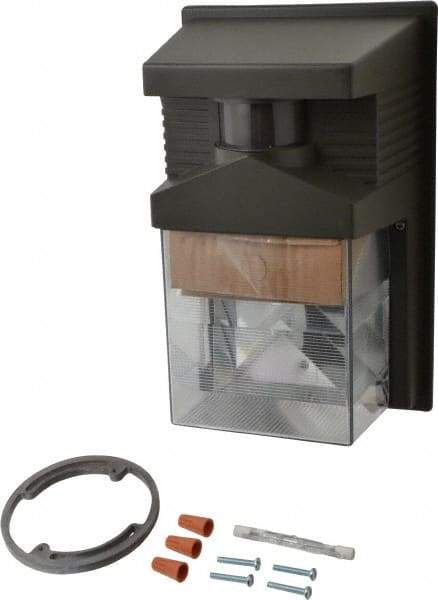 Heath/Zenith - 1 Head, 30 Ft. Detection, 180° Angle, Halogen Lamp Motion Sensing Light Fixture - 100 Watt, Plastic Bronze Housing, Wall, Eave Mounted, 5-1/2 Inch Long x 7.6 Inch Wide x 11 Inch High - Eagle Tool & Supply