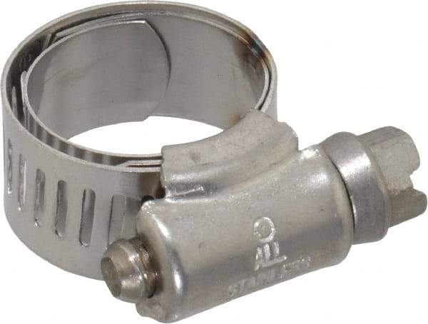 IDEAL TRIDON - SAE Size 6, 1/2 to 7/8" Diam, Stainless Steel Shielded Worm Drive Clamp - Material Grade 301, Series 615 - Eagle Tool & Supply