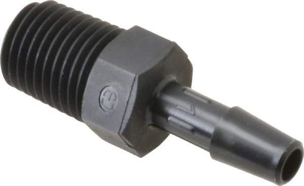 Made in USA - 1/4" Barb, 1/4, Nylon Single Barbed Tube Adapter - Black, Male - Eagle Tool & Supply
