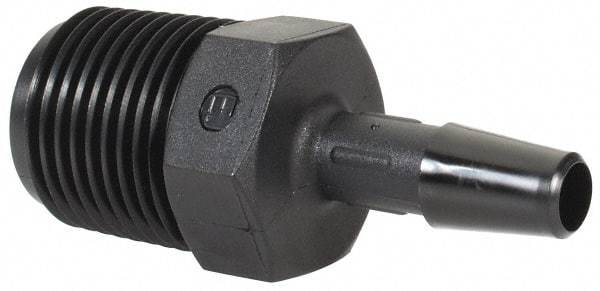 Made in USA - 1/4" Barb, 1/4, Nylon Single Barbed Tube Adapter - Black, Male - Eagle Tool & Supply