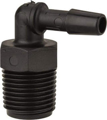 Made in USA - 1/4" Barb, 1/4, Nylon Single Barbed Tube Elbow - Black, Male - Eagle Tool & Supply