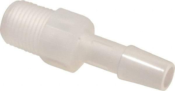 Made in USA - 1/4" Barb, 1/4, Polypropylene Single Barbed Tube Adapter - Natural, Male - Eagle Tool & Supply