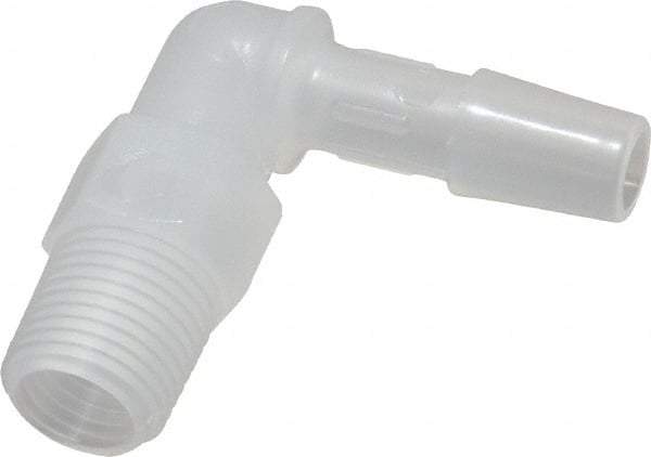 Made in USA - 1/4" Barb, 1/4, Polypropylene Single Barbed Tube Elbow - Natural, Male - Eagle Tool & Supply