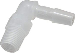 Made in USA - 1/4" Barb, 1/4, Polypropylene Single Barbed Tube Elbow - Natural, Male - Eagle Tool & Supply
