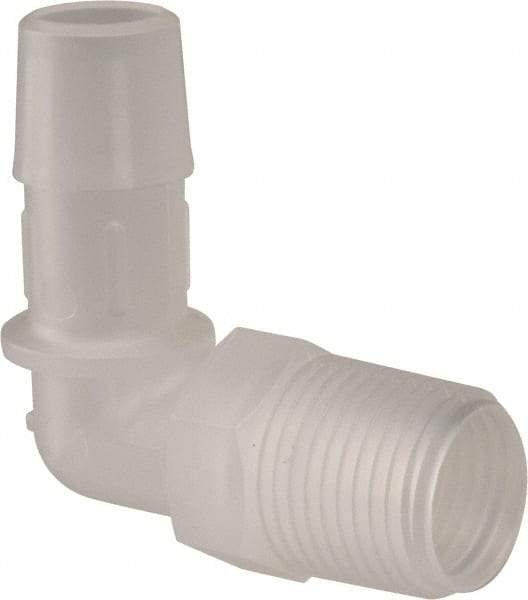 Made in USA - 1/2" Barb, 1/2, Polypropylene Single Barbed Tube Elbow - Natural, Male - Eagle Tool & Supply
