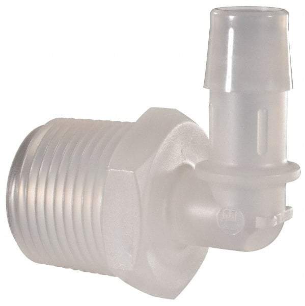 Made in USA - 1/2" Barb, 1/2, Polypropylene Single Barbed Tube Elbow - Natural, Male - Eagle Tool & Supply