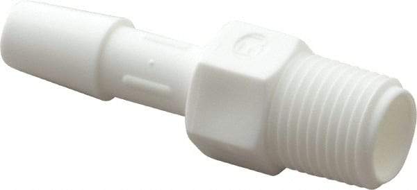 Made in USA - 1/4" Barb, 1/4, Polypropylene Single Barbed Tube Adapter - White, Male - Eagle Tool & Supply