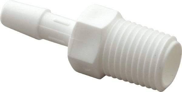 Made in USA - 1/4" Barb, 1/4, Polypropylene Single Barbed Tube Adapter - White, Male - Eagle Tool & Supply