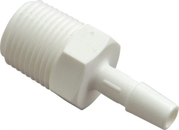 Made in USA - 1/4" Barb, 1/4, Polypropylene Single Barbed Tube Adapter - White, Male - Eagle Tool & Supply