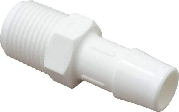 Made in USA - 1/2" Barb, 1/2, Polypropylene Single Barbed Tube Adapter - White, Male - Eagle Tool & Supply
